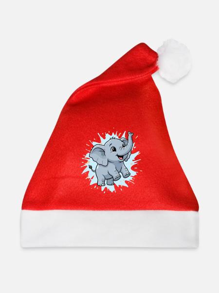 Süßer Elefant mit Farbspritzer - Weihnachtsmütze - Rot