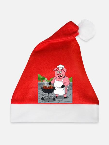 Grillendes gemütliches Schwein - Weihnachtsmütze - Rot