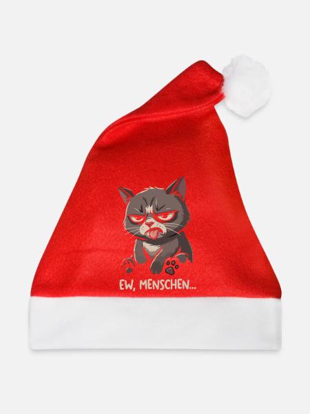 Grummelkatze Ew, Menschen – Shirtmotiv - Weihnachtsmütze - Rot