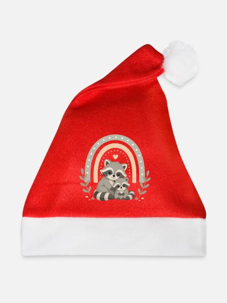Waschbär Familie Boho Regenbogen - Weihnachtsmütze - Rot