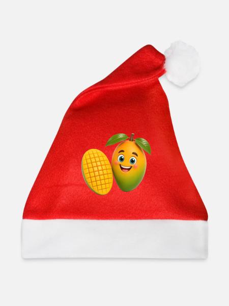 Fröhlicher Mango Mascot Obst Frucht - Weihnachtsmütze - Rot