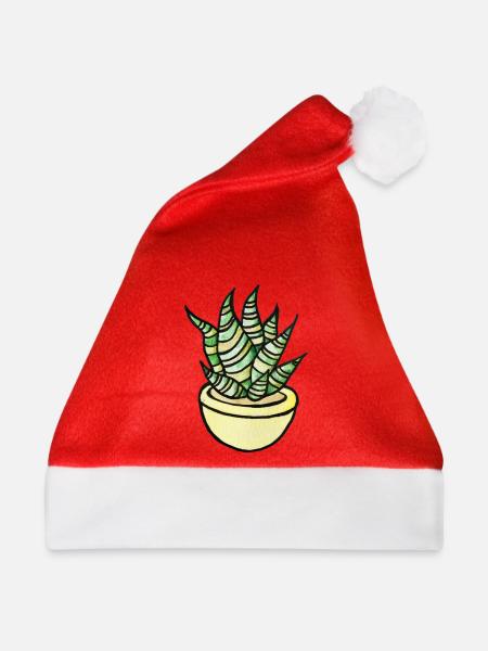 Sukkulenten-Aquarelltopf - Weihnachtsmütze - Rot