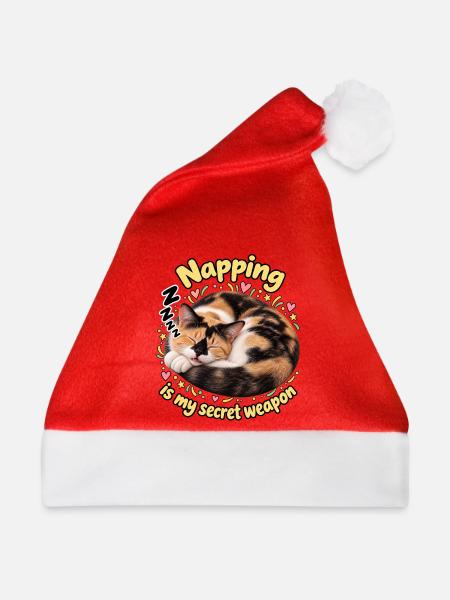 Schlafende Katze - Weihnachtsmütze - Rot