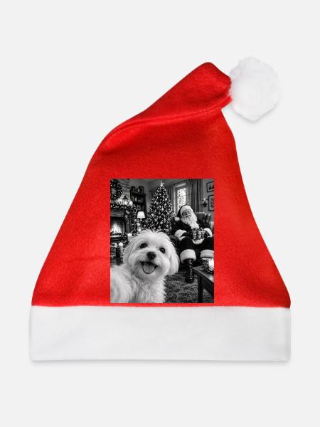 Malteser Hund Selfie Weihnachtsmann - Weihnachtsmütze - Rot