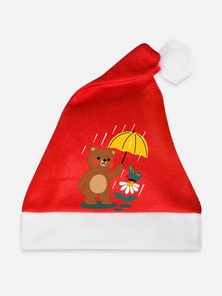  Bär mit regenschirm - Weihnachtsmütze - Rot