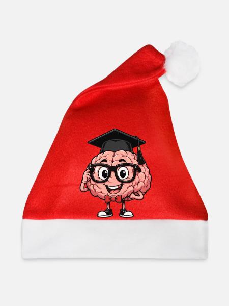 Gehirn mit Brille - Weihnachtsmütze - Rot