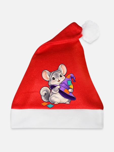 Patchwork-Maus mit bunter Kapuze - Weihnachtsmütze - Rot