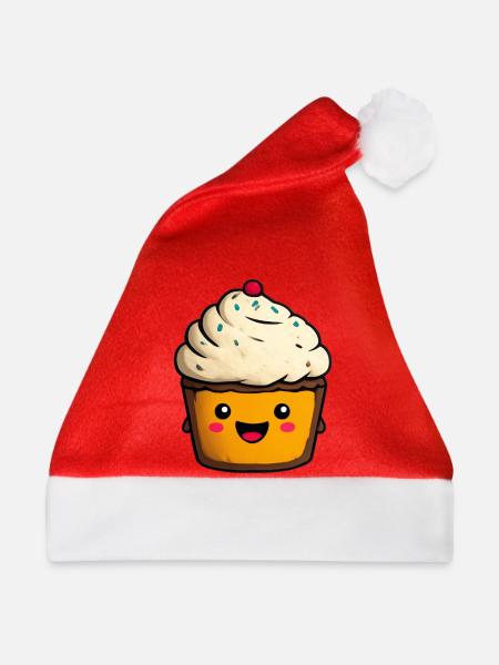 Kawaii Cupcake Gesicht Illustration - Weihnachtsmütze - Rot