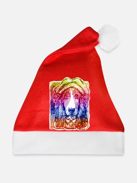 Hund-Dame mit Haube (Regenbogen) - Weihnachtsmütze - Rot