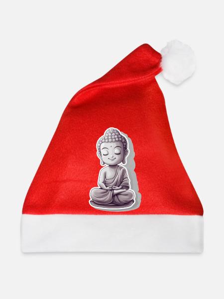Meditierender Buddha mit ruhigem Ausdruck - Weihnachtsmütze - Rot - Vorne