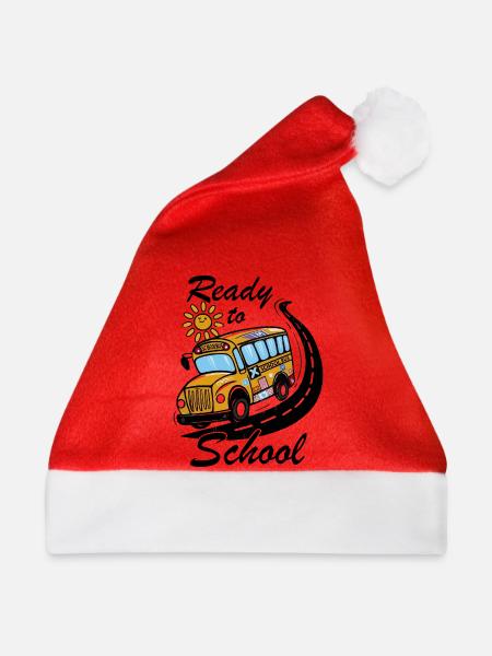 Schulanfang Schulbus "Ready to School" - Weihnachtsmütze - Rot - Vorne