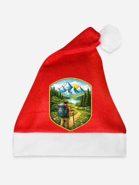 Wanderer Patch mit Berglandschaft  - Weihnachtsmütze - Rot