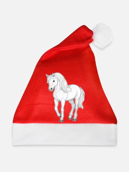 Weißes Pferd - Weihnachtsmütze - Rot