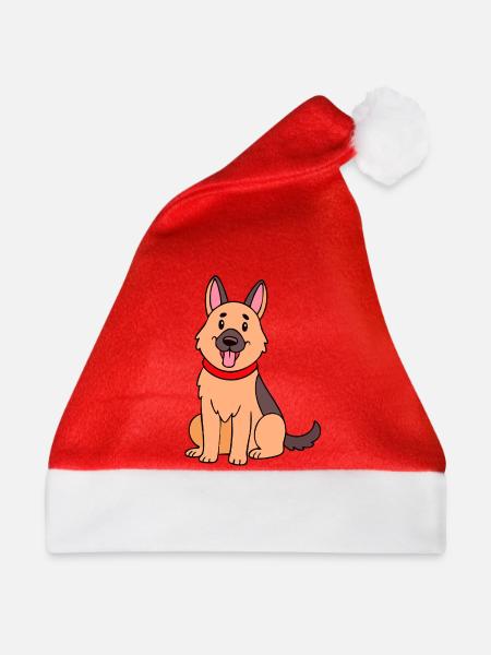 Niedlicher Schäferhund (Comic) - Weihnachtsmütze - Rot