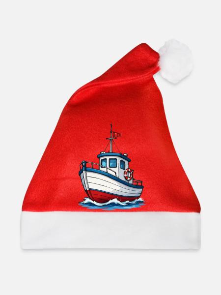 Küstenboot Cartoon Motiv - Weihnachtsmütze - Rot