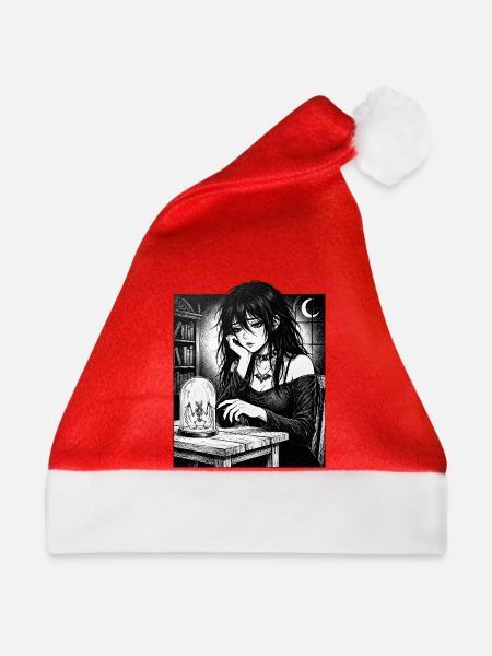 Gothic Nachtschwärmerin im Glas - Weihnachtsmütze - Rot