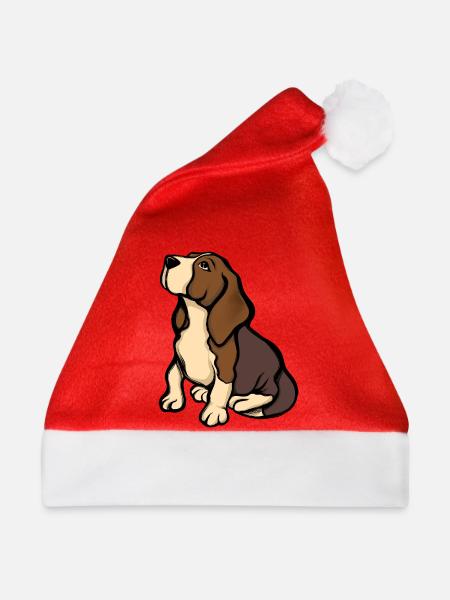 Beagle-Porträt in warmen Tönen - Weihnachtsmütze - Rot