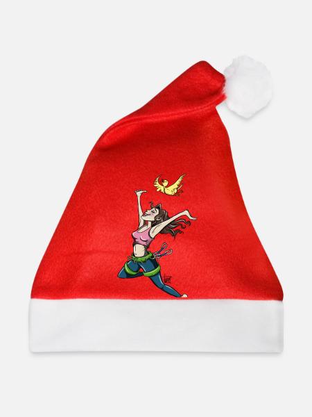 Fliegende Kletterin mit Vogel - Weihnachtsmütze - Rot