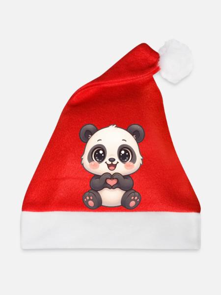 Süßer Panda mit Herzhänden - Weihnachtsmütze - Rot