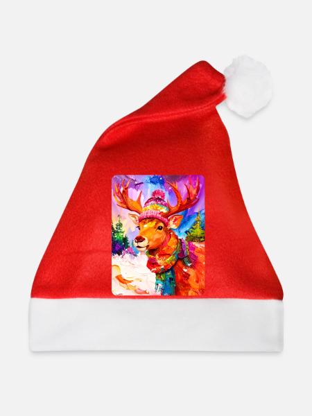 Rentier mit Pudelmütze - Weihnachtsmütze - Rot