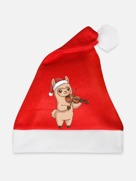Weihnachts-Llama-Alpaca Violin-Kunst - Weihnachtsmütze - Rot