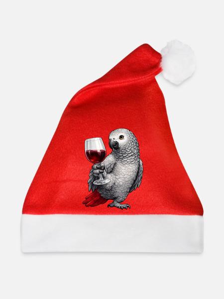Graupapagei Weinglas - Weihnachtsmütze - Rot