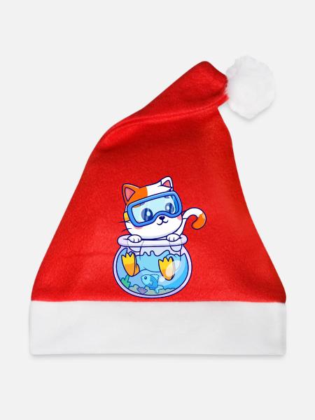 Kawaii Katzen-Schnorchelaquarium - Weihnachtsmütze - Rot