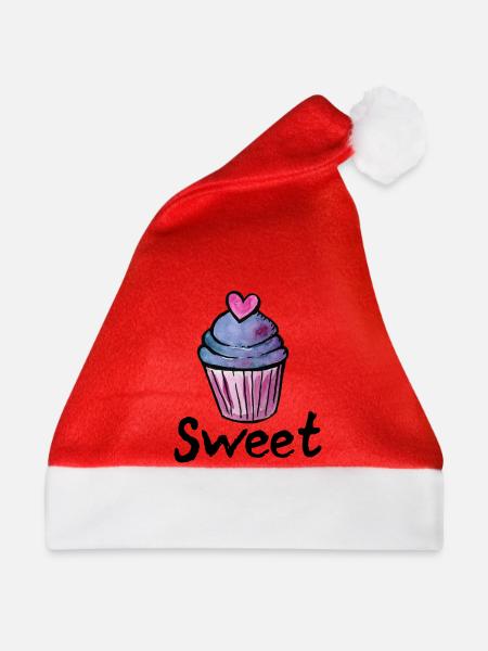Pastell-Cupcake-Herzglasur - Weihnachtsmütze - Rot