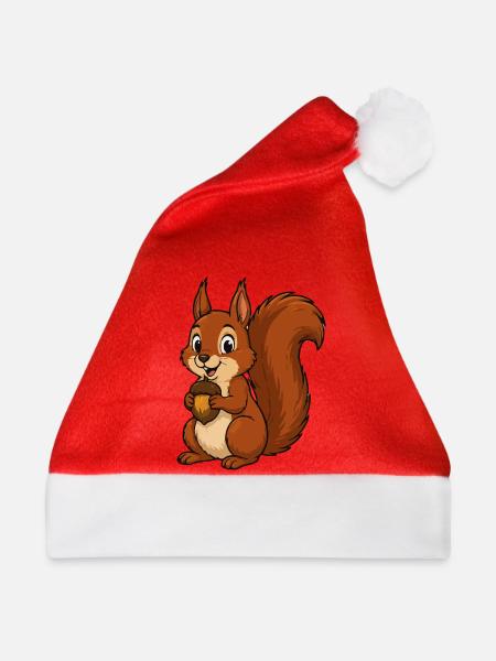 Eichhörnchen mit Eichel - Weihnachtsmütze - Rot