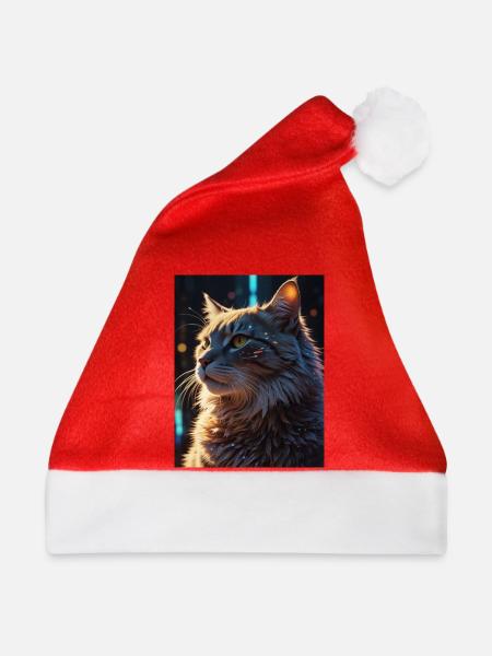 Sternenpfote: Neon-Katze im Licht - Weihnachtsmütze - Rot