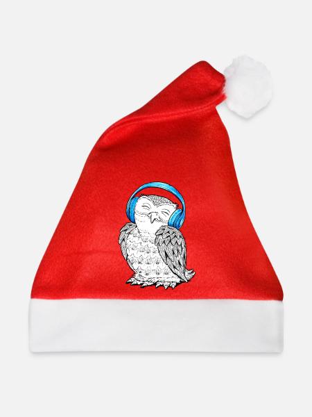 Eule mit Kopfhörern - Weihnachtsmütze - Rot