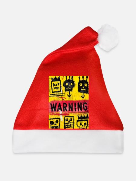 Expressionistische Totenkopfkunst mit Warnmeldung - Weihnachtsmütze - Rot