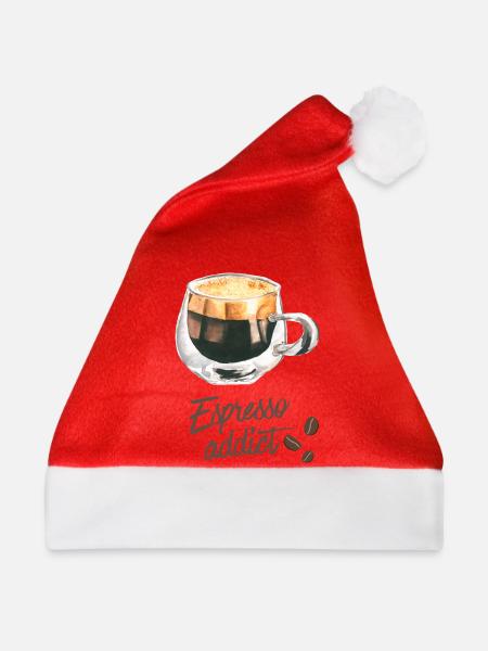 Espresso-Süchtiger – Aquarell-Kaffeekunst - Weihnachtsmütze - Rot