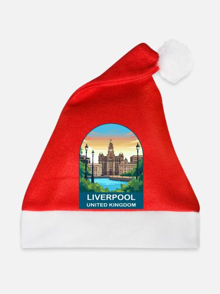 Liverpool Skyline UK Uferillustration - Weihnachtsmütze - Rot