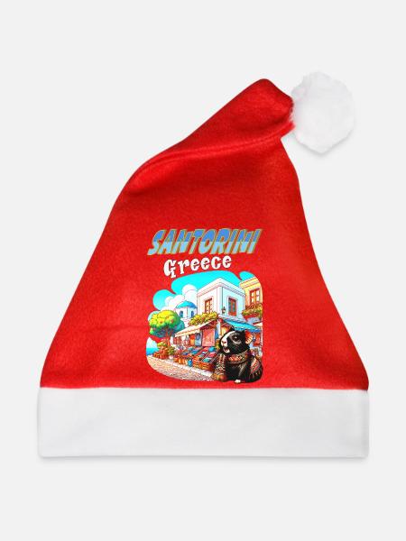Meerschweinchen-Abenteuer in Santorini, Griechenland, - Weihnachtsmütze - Rot