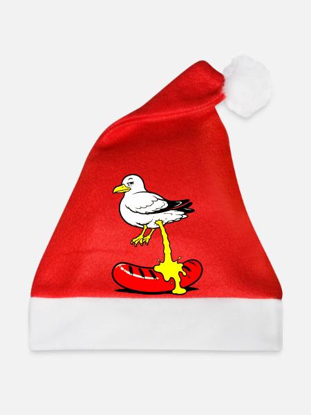 Bratwurst mit Senf, Vogel - Weihnachtsmütze - Rot