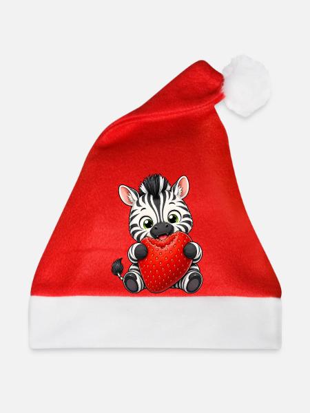 Süßes Cartoon Zebra mit Erdbeeren - Weihnachtsmütze - Rot