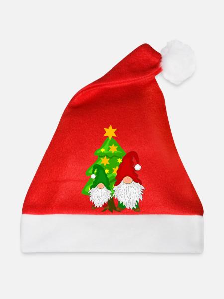 Wichtel vor dem Tannenbaum - Weihnachtsmütze - Rot