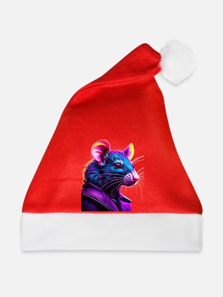 Neon Ratte im Lederjacke - Weihnachtsmütze - Rot