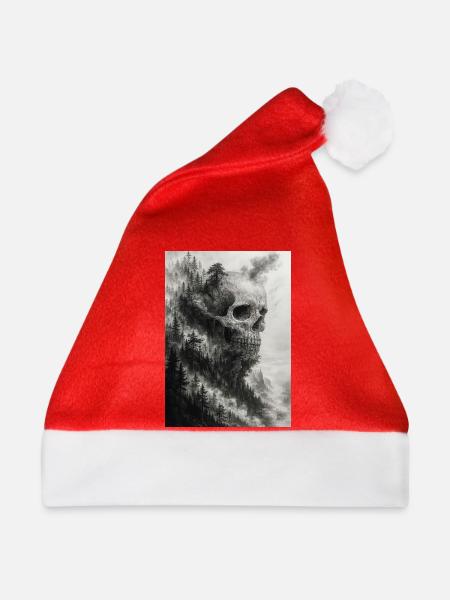 Unheimliche Waldschädel-Illustration - Weihnachtsmütze - Rot