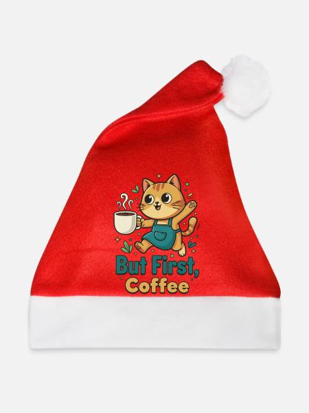 Kaffee Zuerst Katze - Weihnachtsmütze - Rot