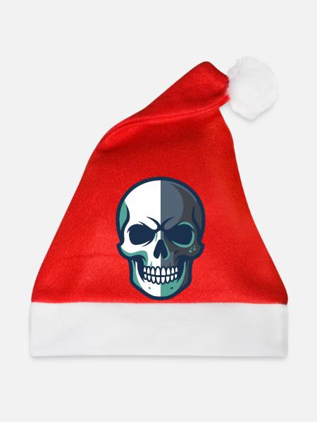 Stilisierte Totenkopfgrafik mit geteiltem Farbdesign - Weihnachtsmütze - Rot