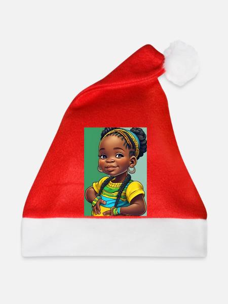 Buntes Afro-Kind in Zöpfen - Weihnachtsmütze - Rot