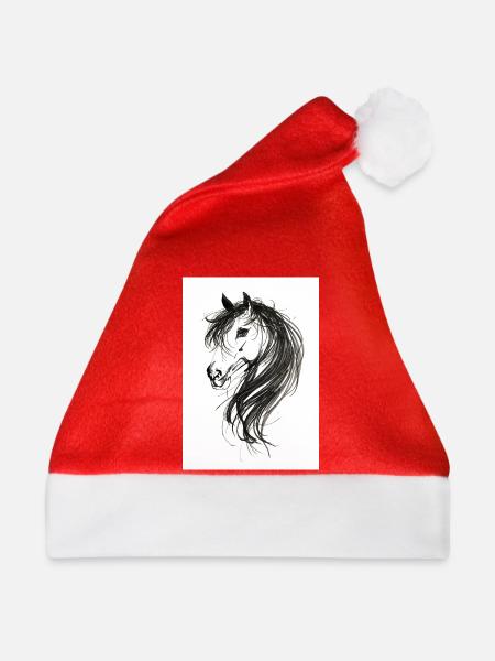 Pferdekopf gemalt - Weihnachtsmütze - Rot