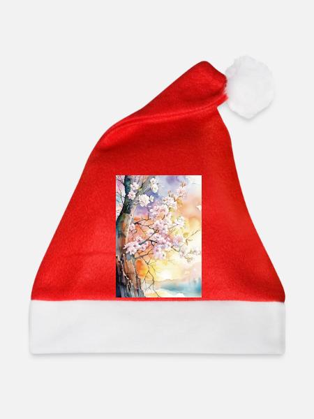 Kirschbäume in Aube Aquarell - Weihnachtsmütze - Rot - Vorne