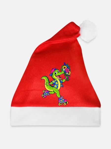 Rollschuh-Krokodil - Weihnachtsmütze - Rot