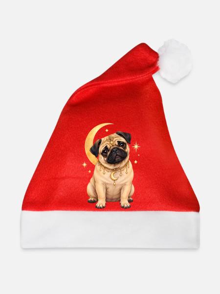 Mops Hund süßer Mops niedlicher Mops - Weihnachtsmütze - Rot