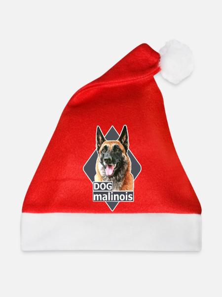 Malinois-Hundeillustration - Weihnachtsmütze - Rot