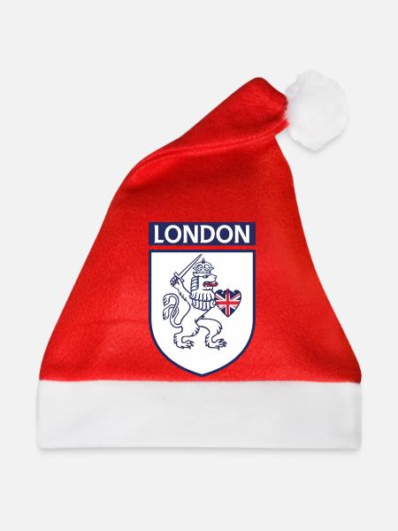 Englischer Löwe im Schild mit Union Jack - Weihnachtsmütze - Rot