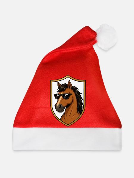 Hengst mit Sonnenbrille Schild - Weihnachtsmütze - Rot